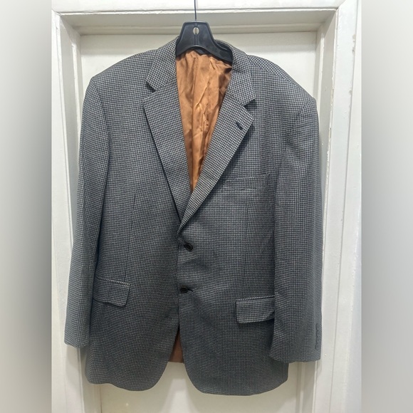 Joseph A Bank Mens Sport Coat Jacket Blazer 46R Brown Houndstooth Silk Wool